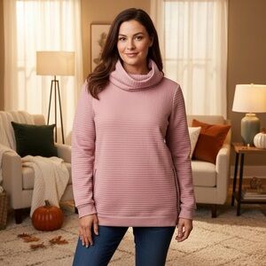 The Sweatshirt Project Mauve Ribbed Side Zip Mock Neck Pullover Sweatshirt S